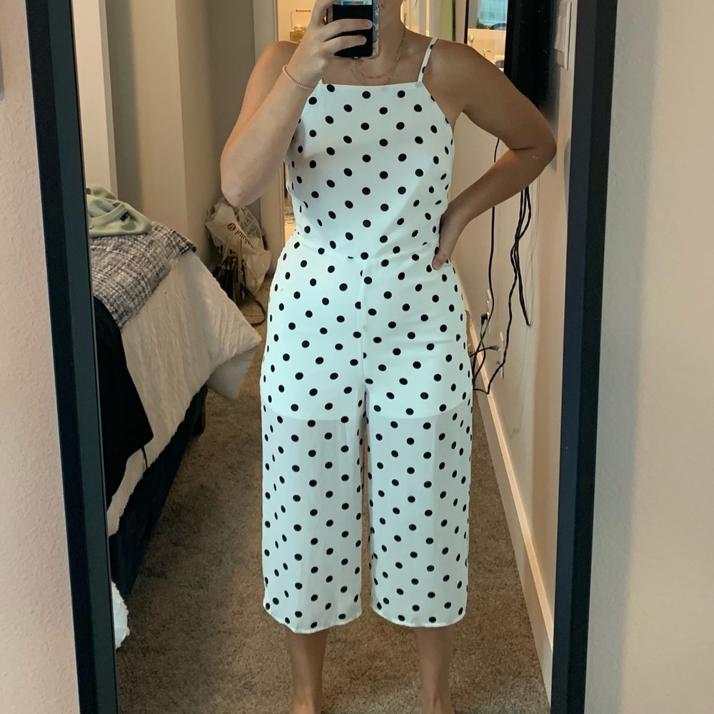 White polkadot jumpsuit!